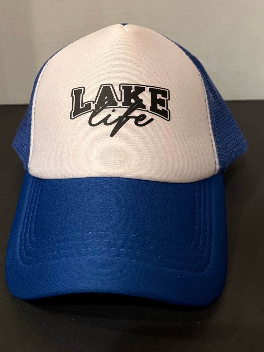 Lake Life Mesh Trucker Hat - Blue/White or Yellow/white. Custom